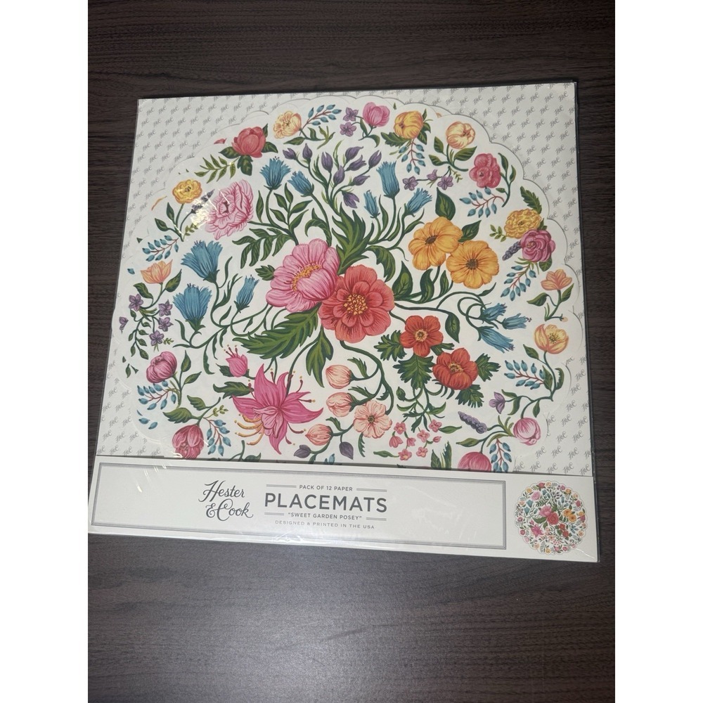 HESTER  AND COOK PLACEMATS SET OF 12 PAPER Flowers 15.6" X 15.7"‎ NEW posey